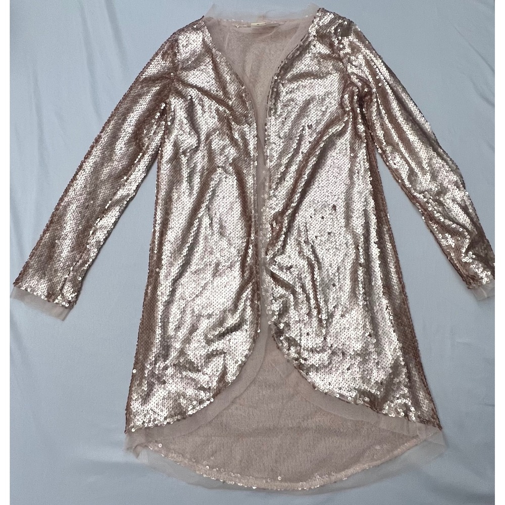 Nina Joy Juniors Size 10 Rose Gold Sequin Open Front Cardigan Party Jacket